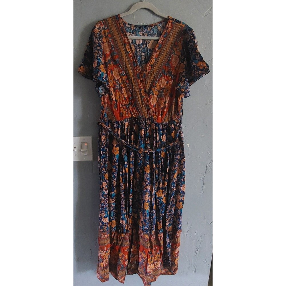 Bloomshic Dress Women's Plus 16- 18 ,Rayón, Floral, Maxi,21.5 Inch Of Arm To Arm